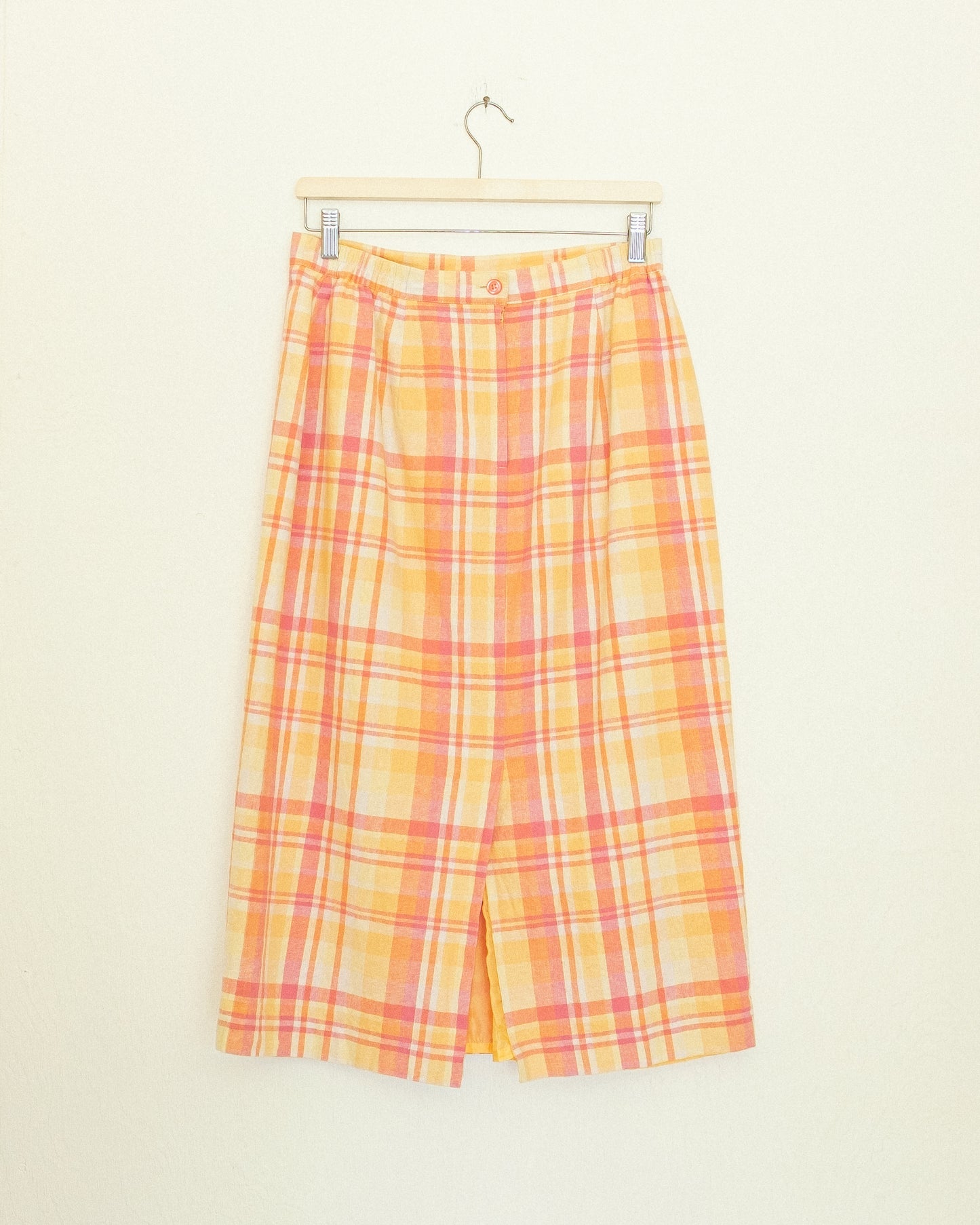Coral Plaid Linen Skirt