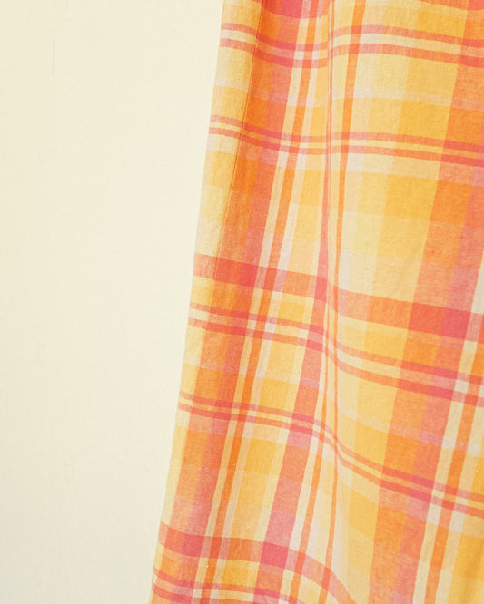 Coral Plaid Linen Skirt
