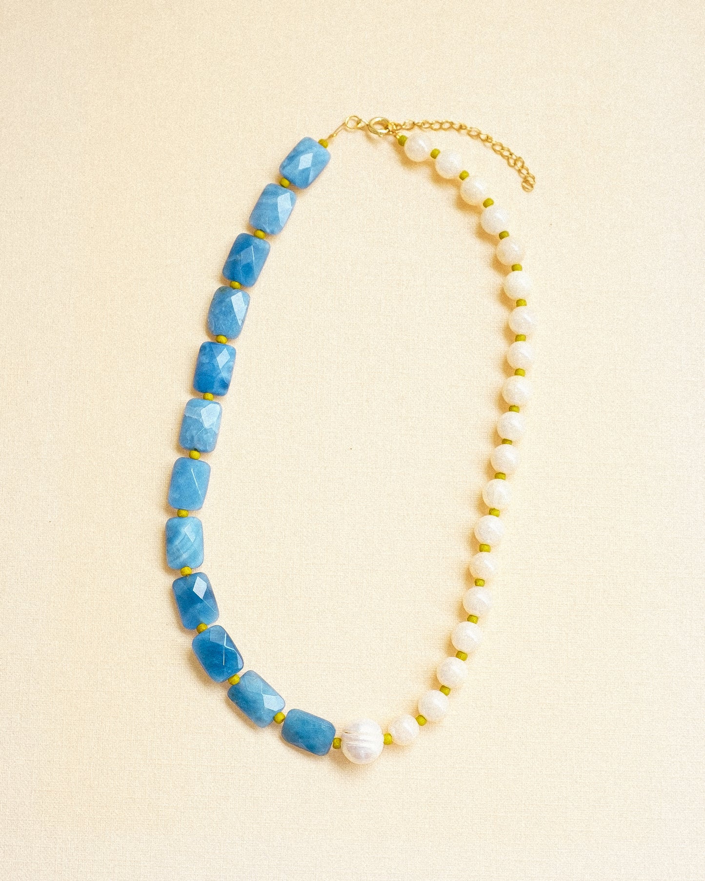 Denim Quartz + Pearl Necklace