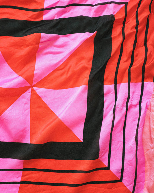 Pink + Red Squares Silk Scarf