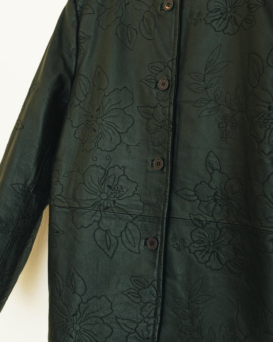 Rose Embroidered Leather Jacket