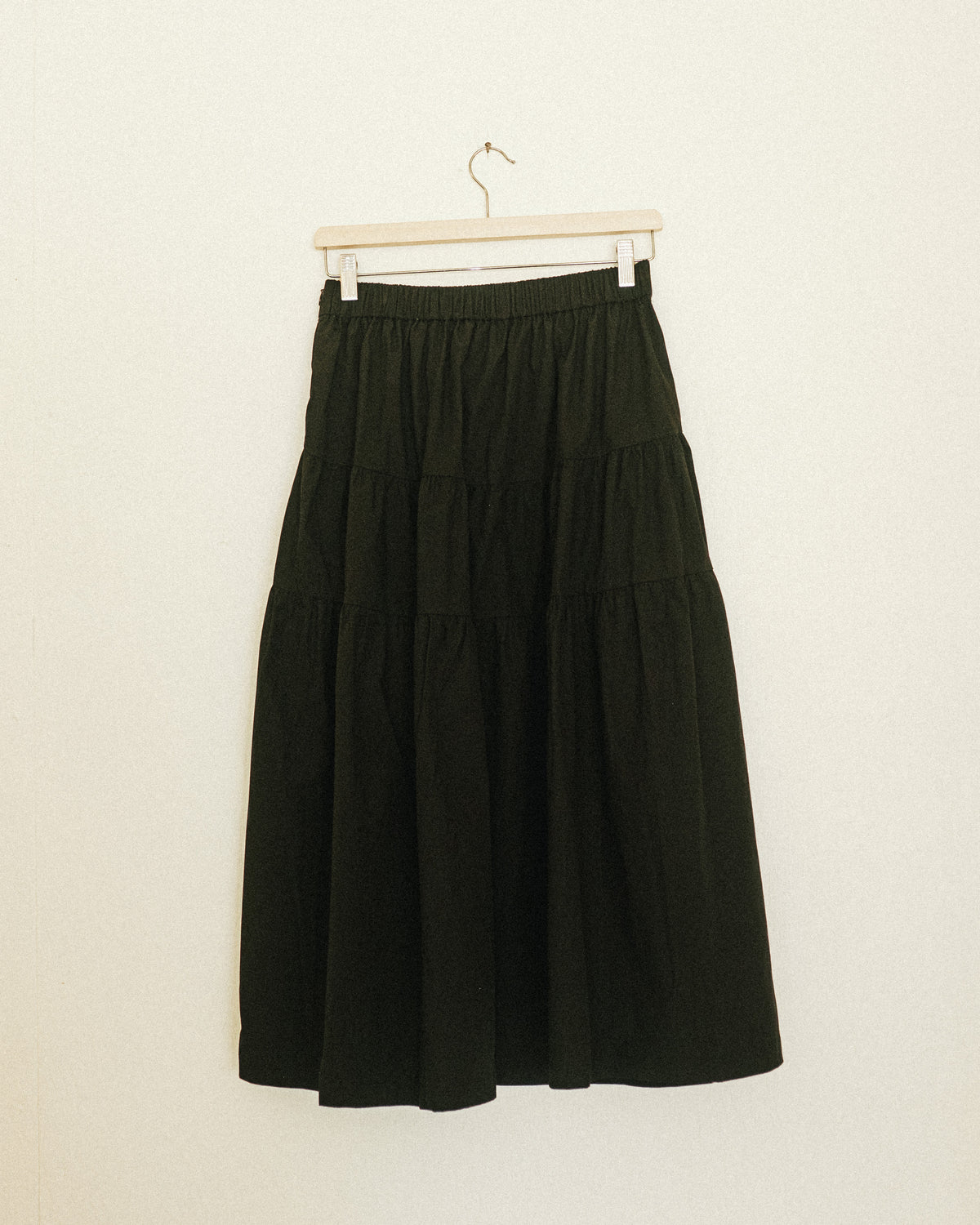 Poplin Gathered Midi Skirt: Noir