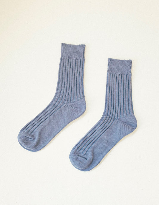 Ribbed Cotton High Socks - Fog
