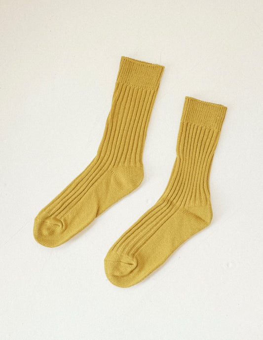 Ribbed Cotton High Socks - Mustard