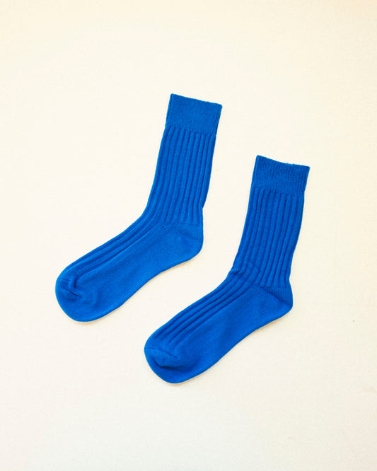 Ribbed Cotton High Socks - Bright Cobalt