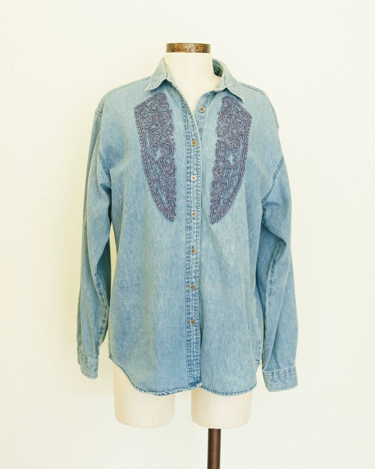 Ribbon Denim Button Up