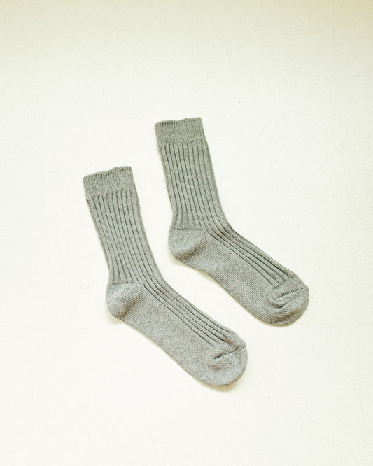 Ribbed Cotton High Socks - Gray Melange