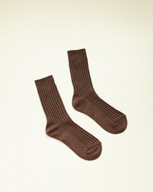 Ribbed Cotton High Socks - Milk Chocolate