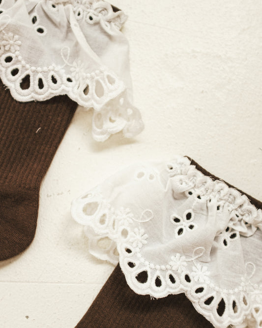 Lace Trimmed Socks - Milk Chocolate