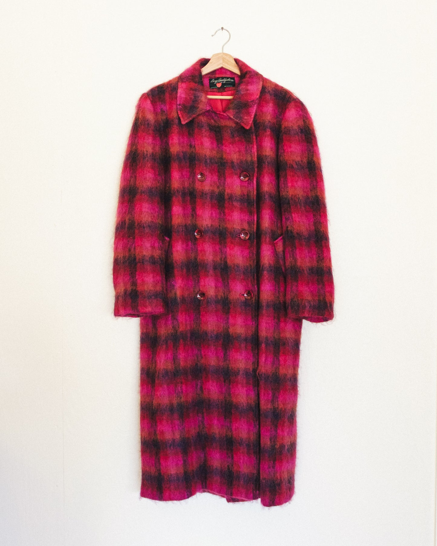 Berry Plaid Mohair Coat