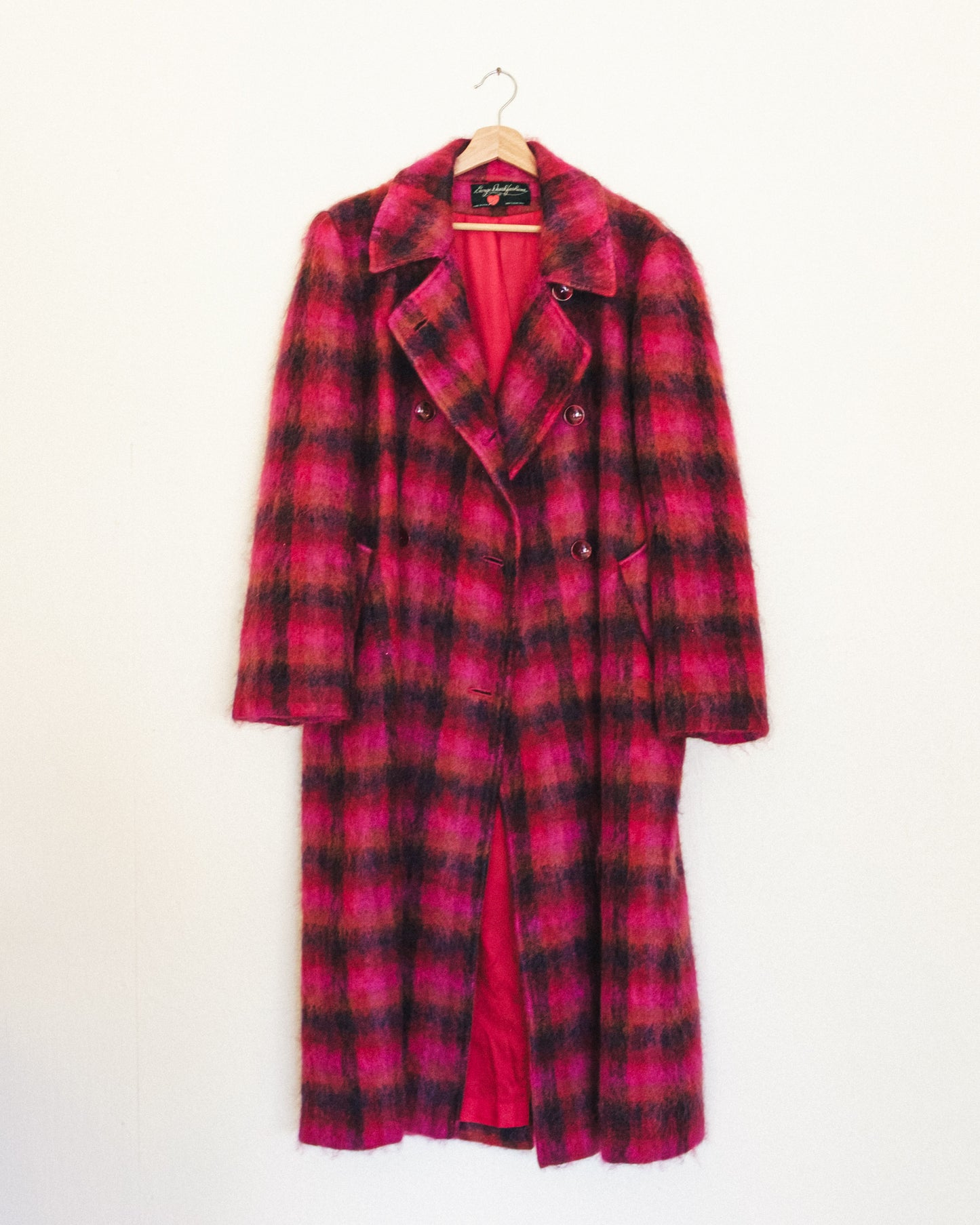 Berry Plaid Mohair Coat