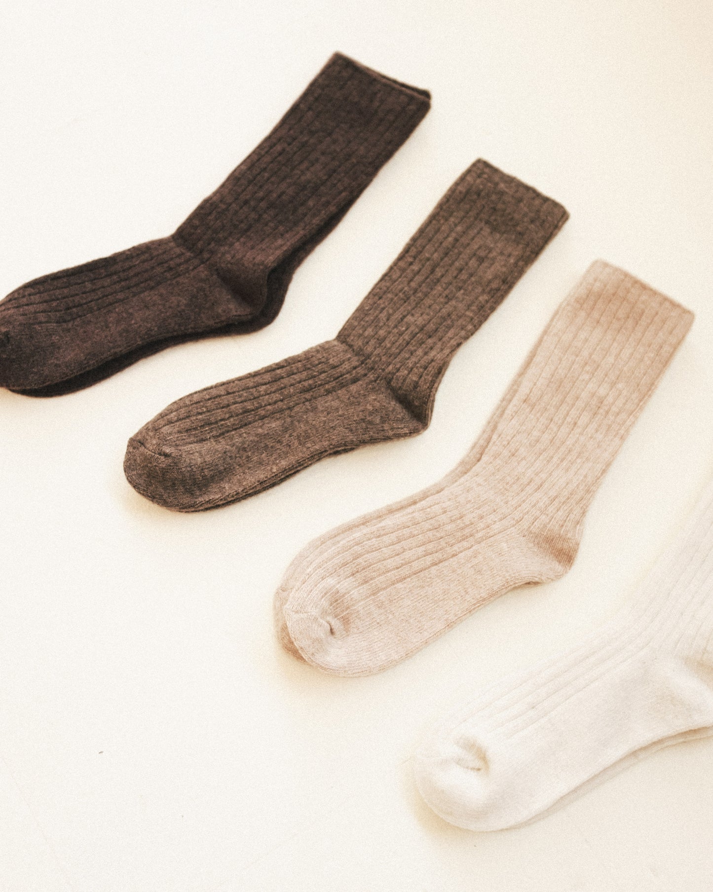 Ribbed Wool High Socks - Cookie