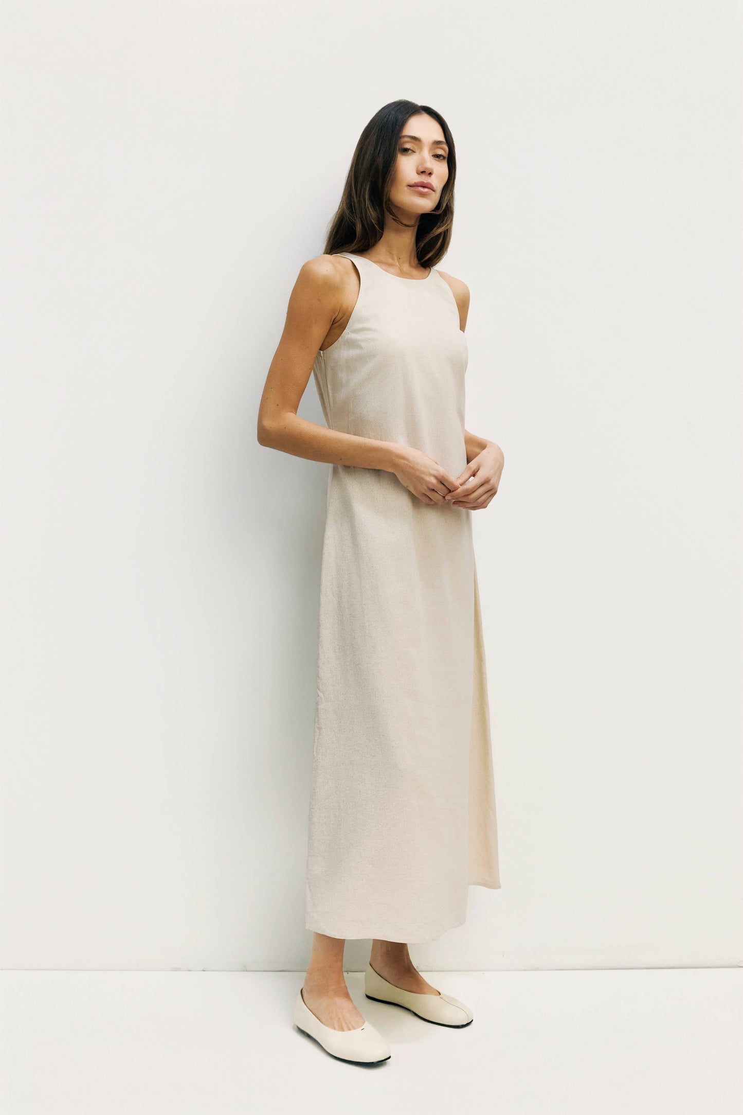 Linen Midi Dress - Oatmeal