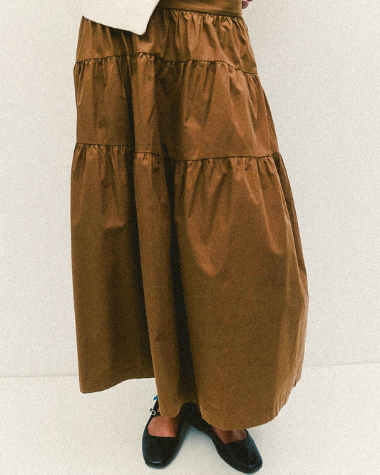 Poplin Gathered Midi Skirt