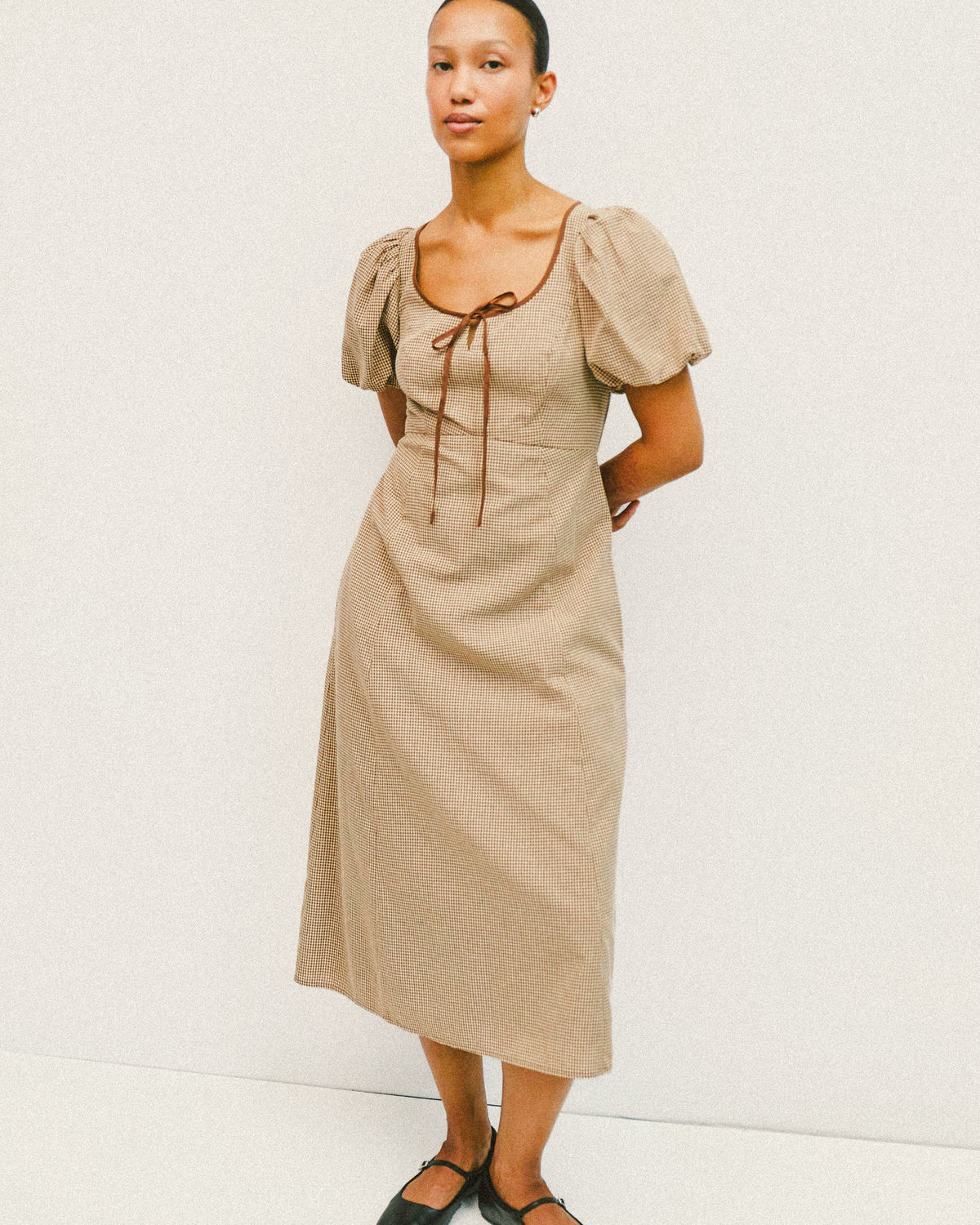 Cocoa Gingham Midi Dress