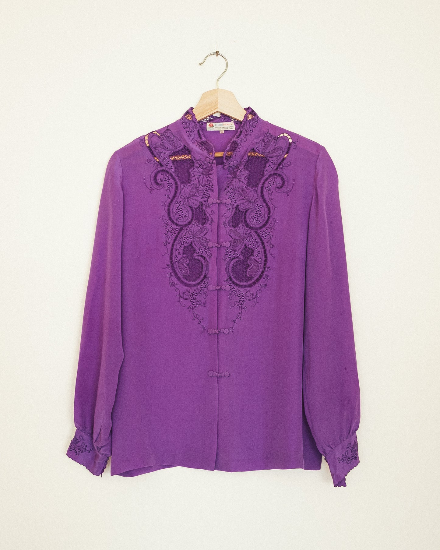 Embroidered Violet Silk Blouse