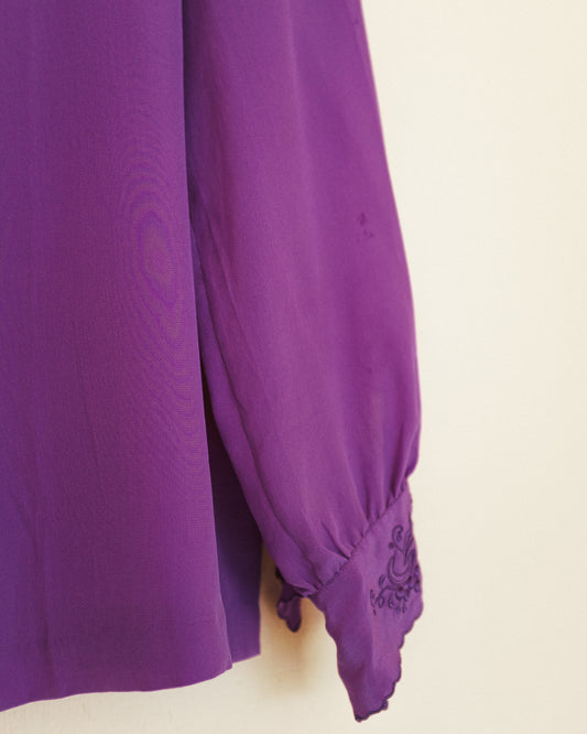 Embroidered Violet Silk Blouse