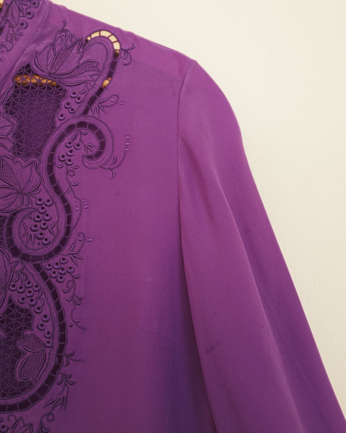 Embroidered Violet Silk Blouse