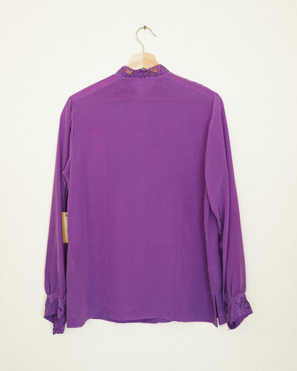 Embroidered Violet Silk Blouse