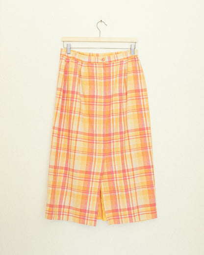 Coral Plaid Linen Skirt