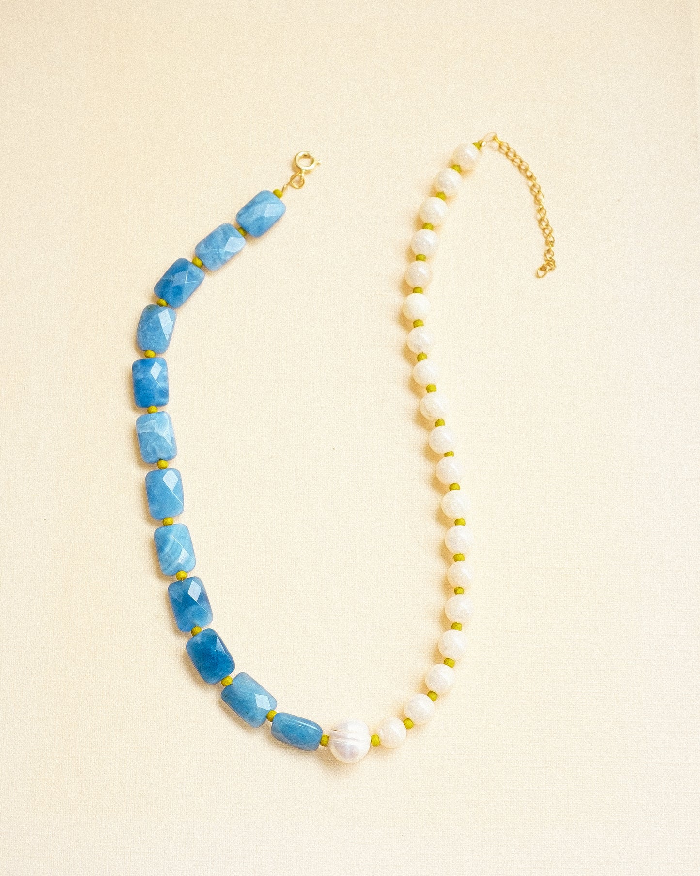 Denim Quartz + Pearl Necklace
