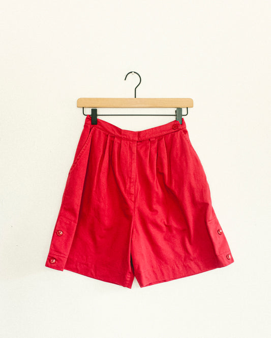 Red Pleated Shorts