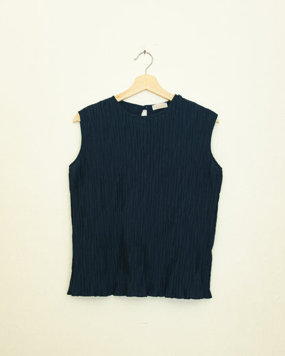 Navy Crinkle Top
