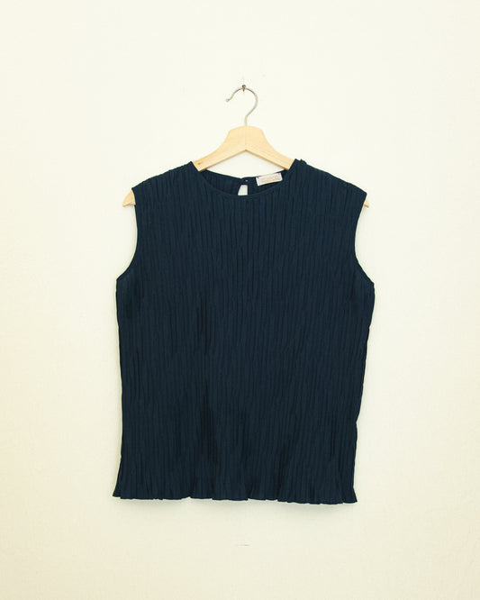 Navy Crinkle Top