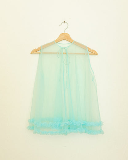 Sheer Ruffle Top - Aqua
