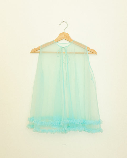 Sheer Ruffle Top - Aqua