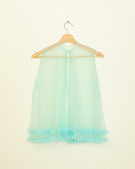 Sheer Ruffle Top - Aqua
