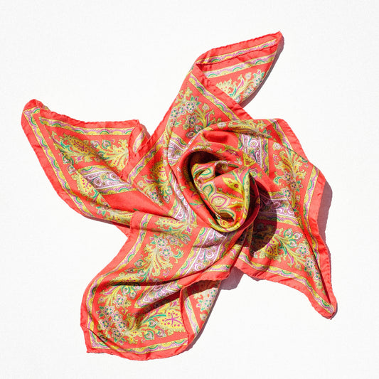 Oversized Silk Scarf - Coral
