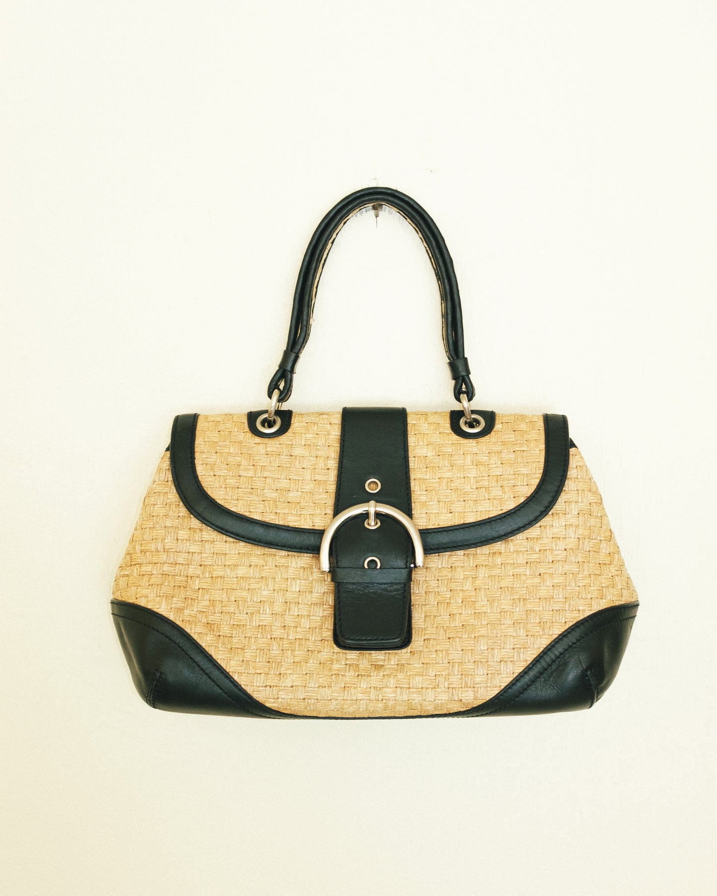 Big Buckle Woven Handbag