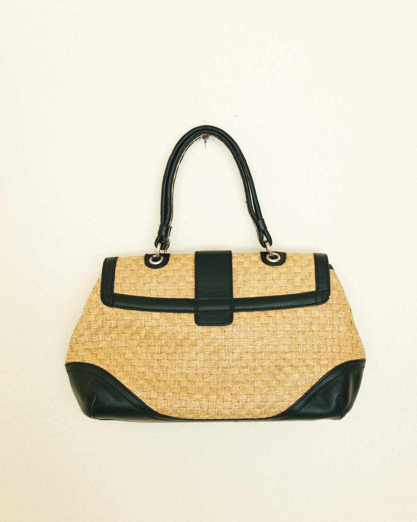 Big Buckle Woven Handbag