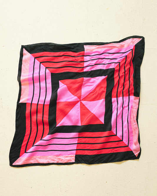Pink + Red Squares Silk Scarf