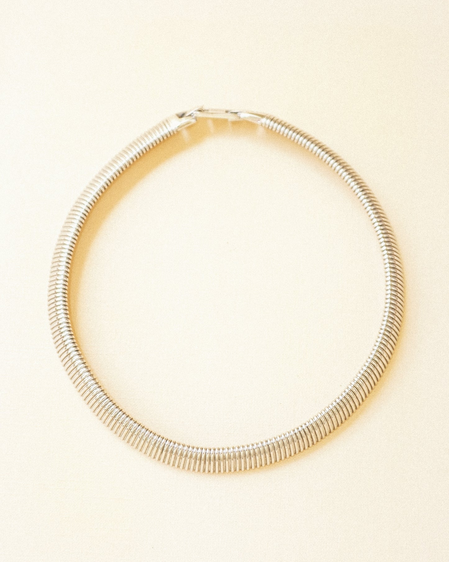 Ribbed Silver Collar Necklace