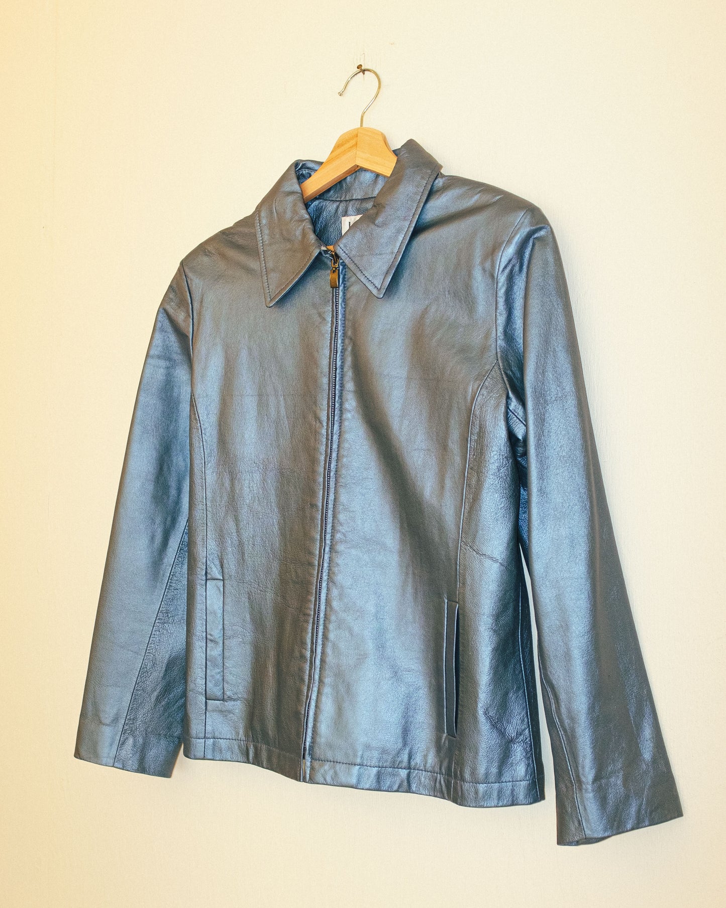 Metallic Blue Leather Jacket