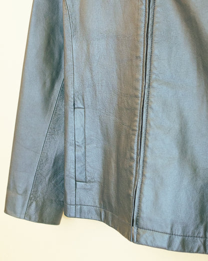 Metallic Blue Leather Jacket