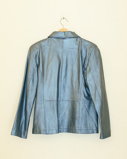 Metallic Blue Leather Jacket