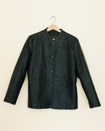 Rose Embroidered Leather Jacket