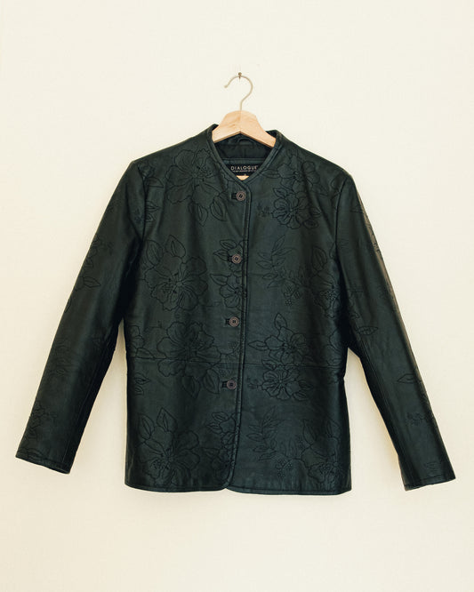 Rose Embroidered Leather Jacket