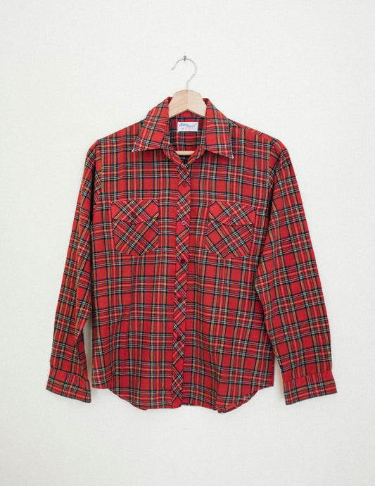 Brick Tartan Plaid Button Up