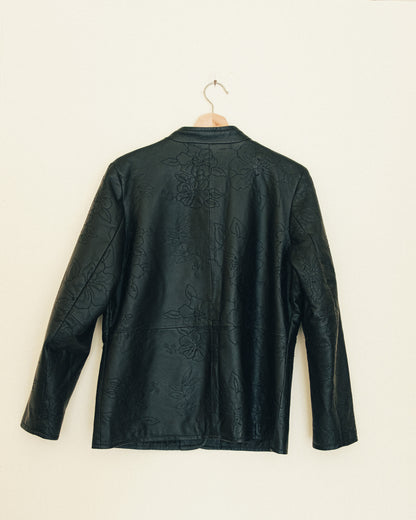 Rose Embroidered Leather Jacket