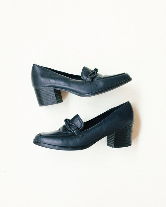 Navy Heel Loafers 7.5