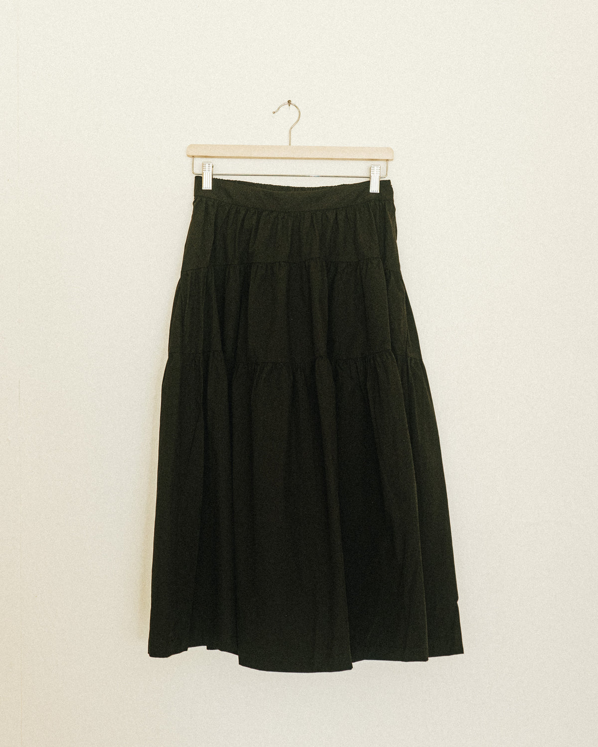 Poplin Gathered Midi Skirt: Noir