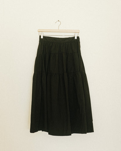 Poplin Gathered Midi Skirt: Noir