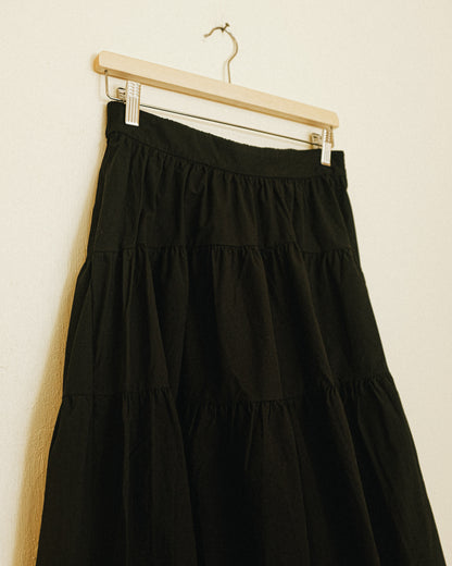 Poplin Gathered Midi Skirt: Noir
