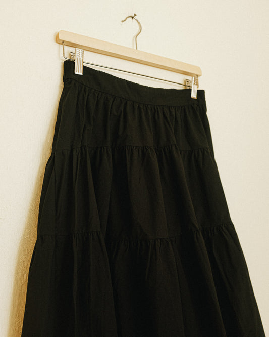 Poplin Gathered Midi Skirt: Noir