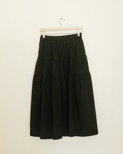 Poplin Gathered Midi Skirt: Noir