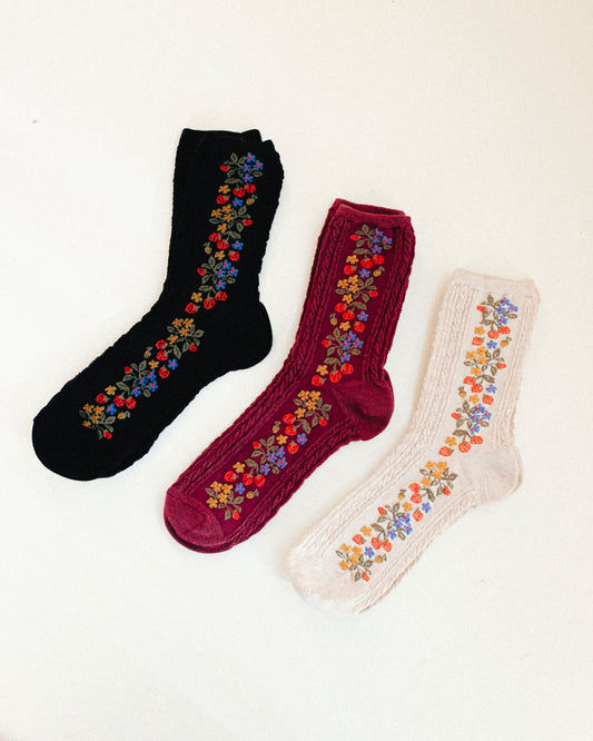 Strawberry Garden Socks - Noir